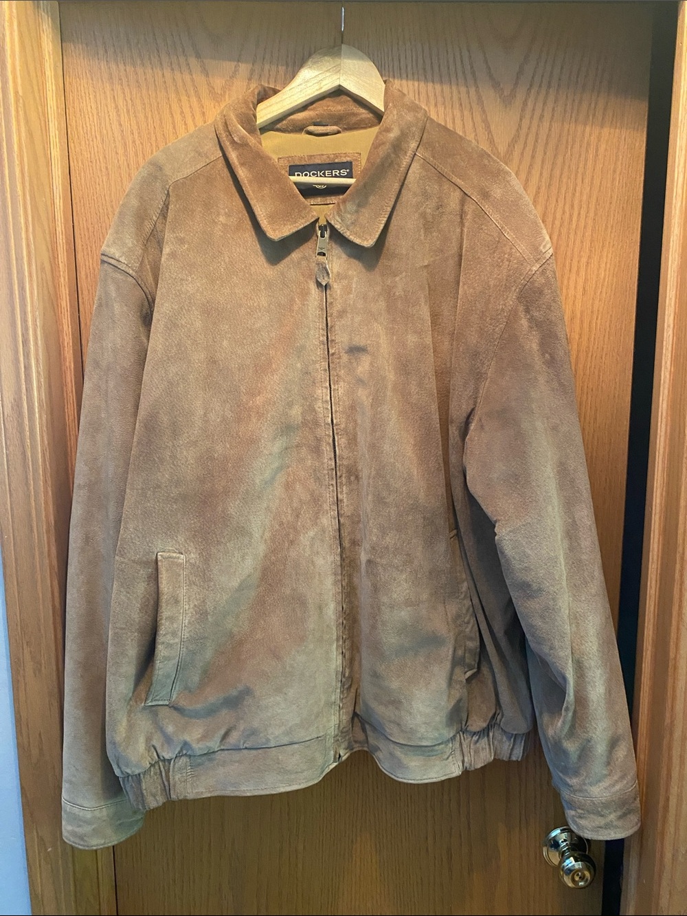 Dockers Men's Suede Bomber Jacket in Light Brown